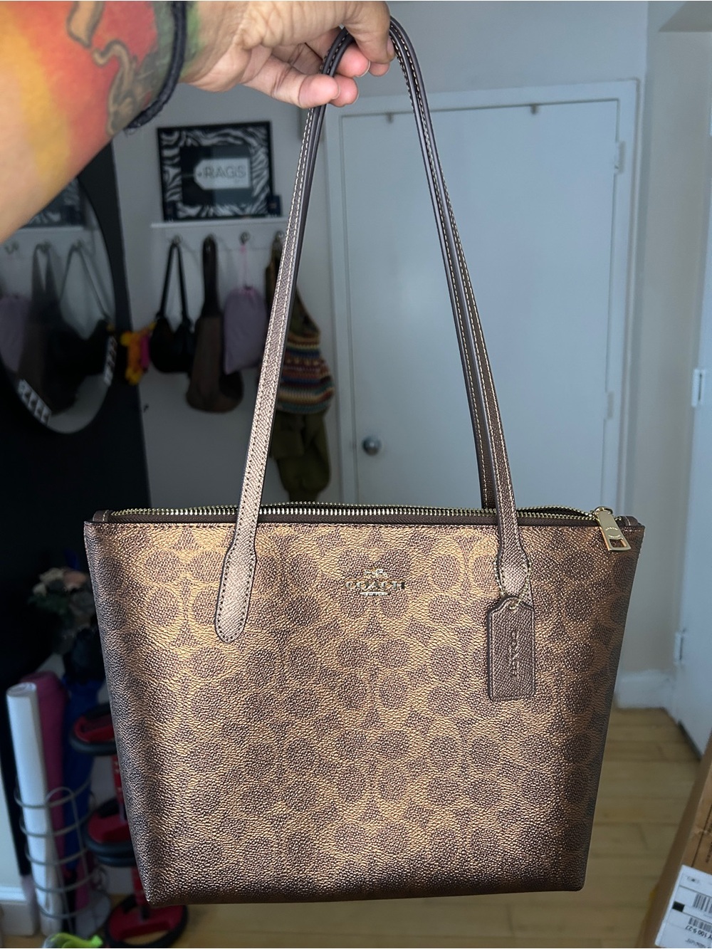 Coach Metallic Bronze Signature Tote